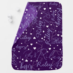 Shades of Purple Name Initial and Hearts Baby Blanket