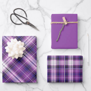 Shades of Purple, Pink & White Plaid Wrapping Paper Sheets