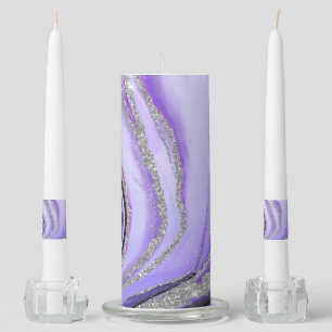 SHADES OF PURPLE & SILVER AGATE LOOK UNITY CANDLE SET