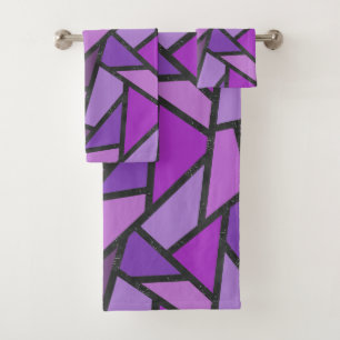 Shades of purple stained glass pattern bath towel set