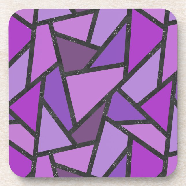 Shades of purple stained glass pattern beverage coaster (Front)