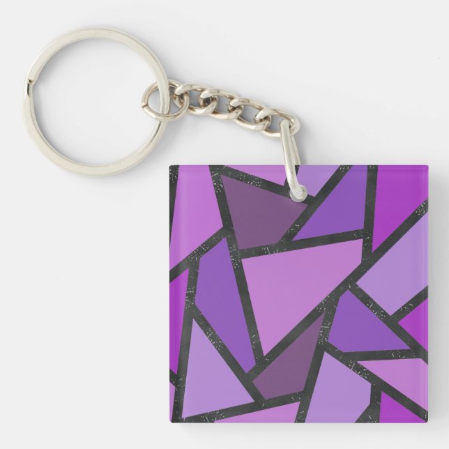 Shades of purple stained glass pattern keychain (Front)
