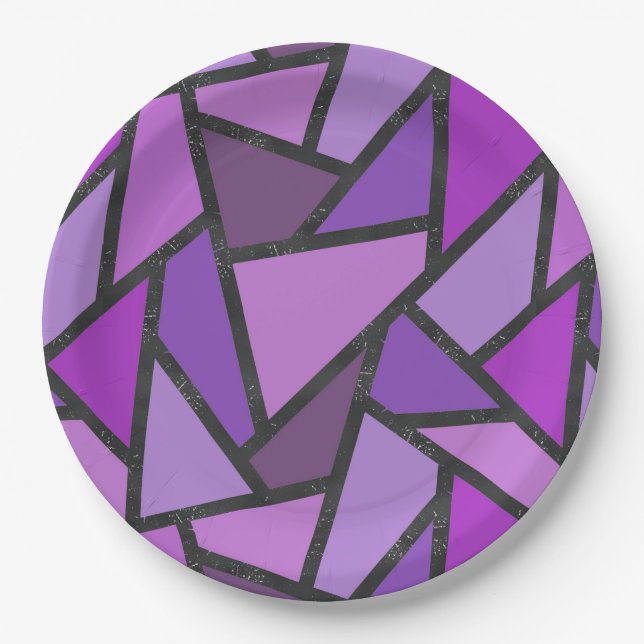 Shades of purple stained glass pattern paper plates (Front)