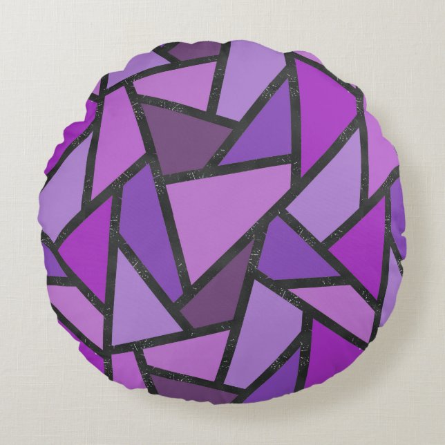 Shades of purple stained glass pattern round pillow (Front)