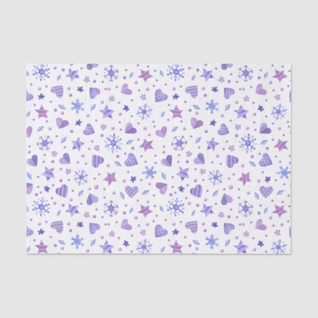 SHADES OF PURPLE STARS HEARTS SNOWFLAKES TISSUE PAPER (Front)