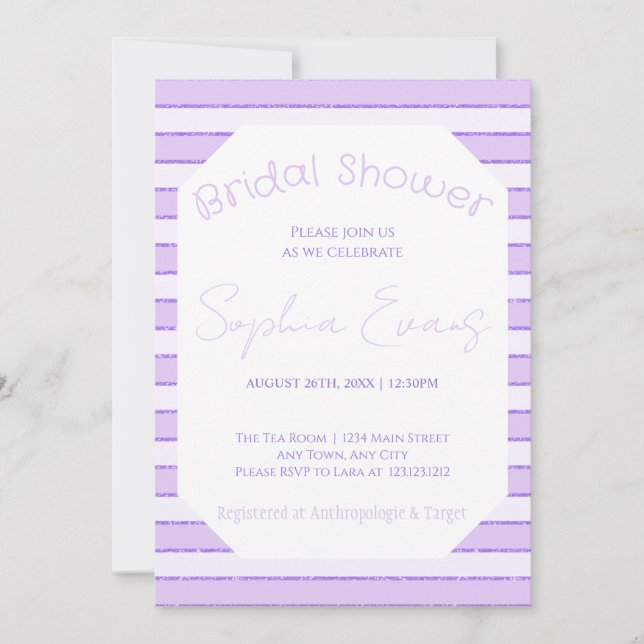 Shades of Purple Striped Bridal Shower Invitation (Front)