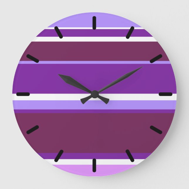 Shades of purple stripes large clock (Front)