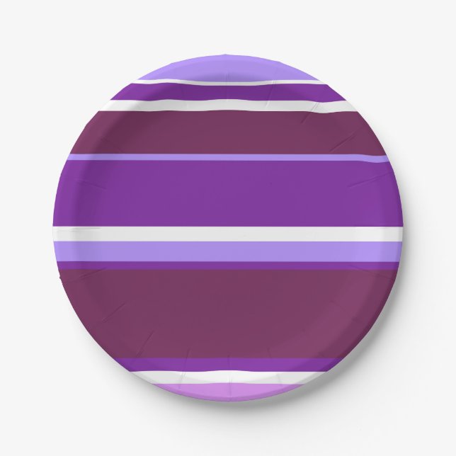 Shades of purple stripes paper plates (Front)