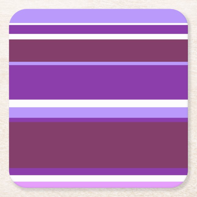 Shades of purple stripes square paper coaster (Front)
