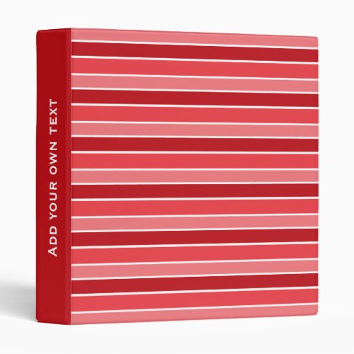 Shades of Red and White Striped Custom Text 3 Ring Binder