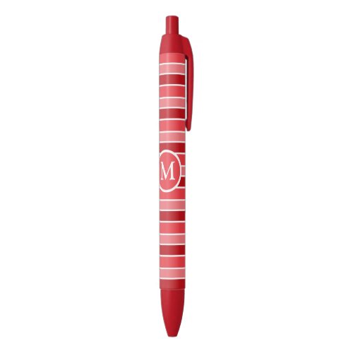 Shades of Red and White Striped Monogrammed Black Ink Pen