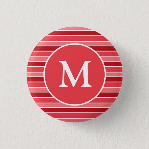 Shades of Red and White Striped Monogrammed Button