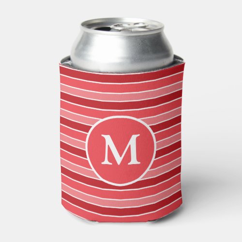 Shades of Red and White Striped Monogrammed Can Cooler