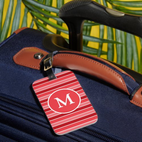 Shades of Red and White Striped Monogrammed Luggage Tag