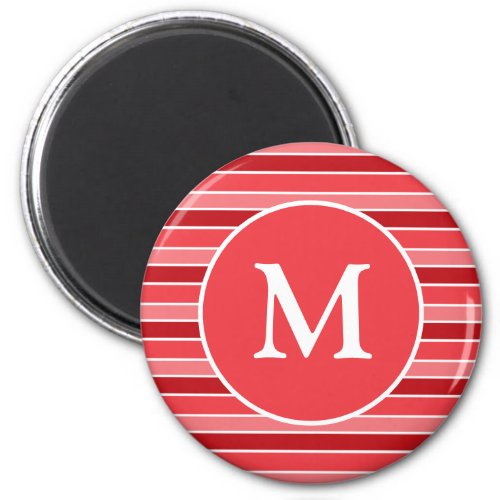 Shades of Red and White Striped Monogrammed Magnet