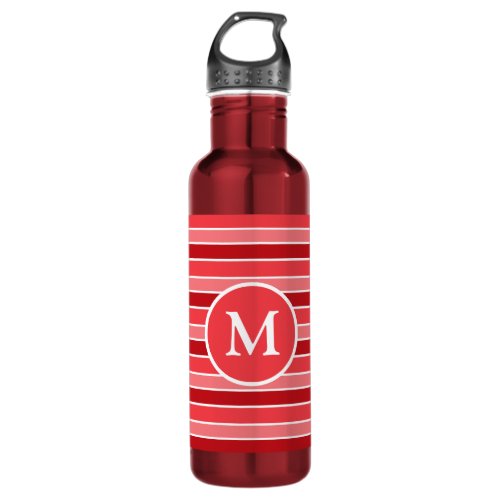 Shades of Red and White Striped Monogrammed Stainless Steel Water Bottle