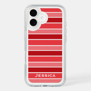 Shades of Red and White Striped Personalised iPhone 16 Case