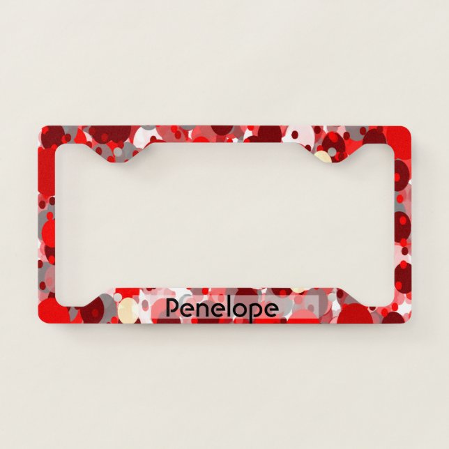 Shades of Red Bubbles Pattern and Your Name License Plate Frame (Front)