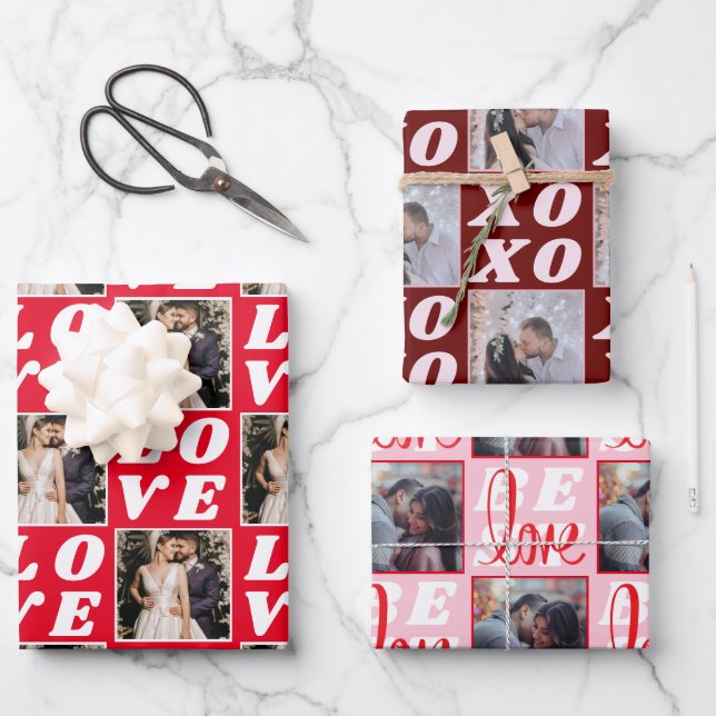 Shades of Red Christmas Photo 3 Gift Wrapping Paper Sheets (Front)