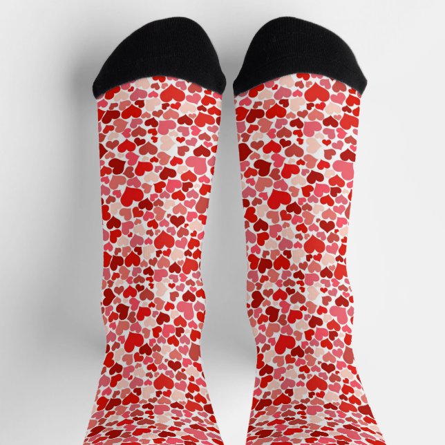 Shades of Red Modern Hearts Crew Socks (Top)