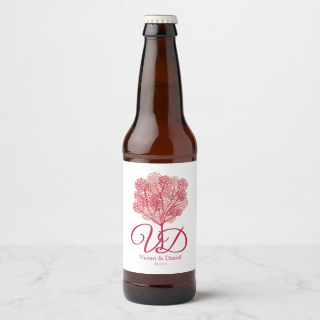 Shades of Red of Elegant Tree Design Beer Bottle Label (Front)