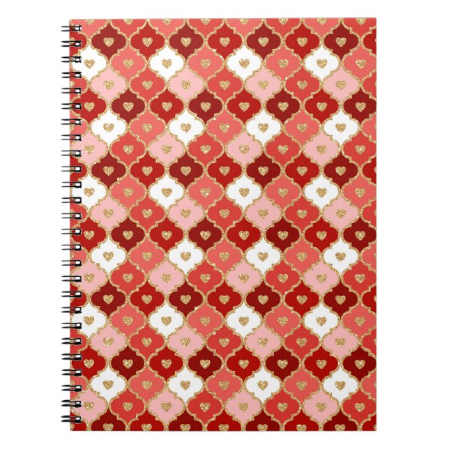 SHADES OF RED PINK GOLD ORNATE VALENTINE PATTERN NOTEBOOK (Front)