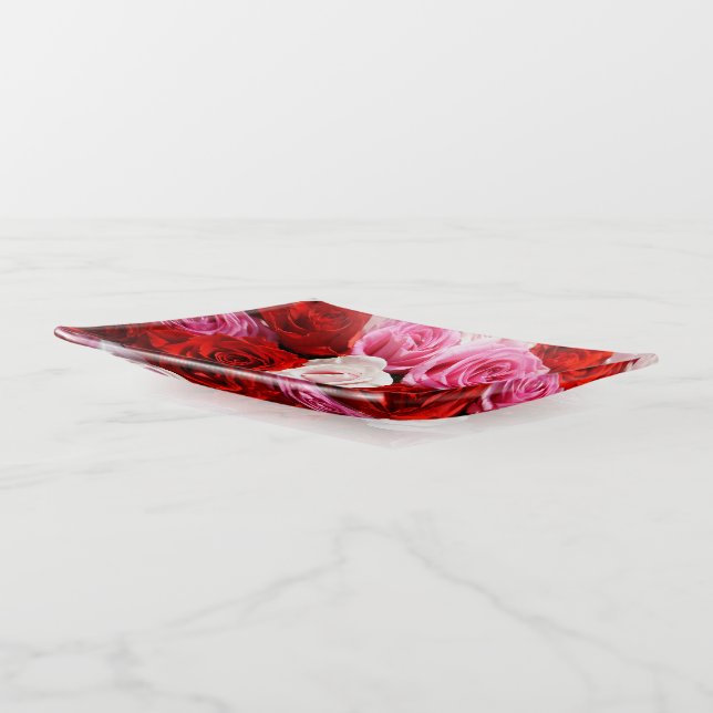 Shades of Red Roses Trinket Tray (Angled)