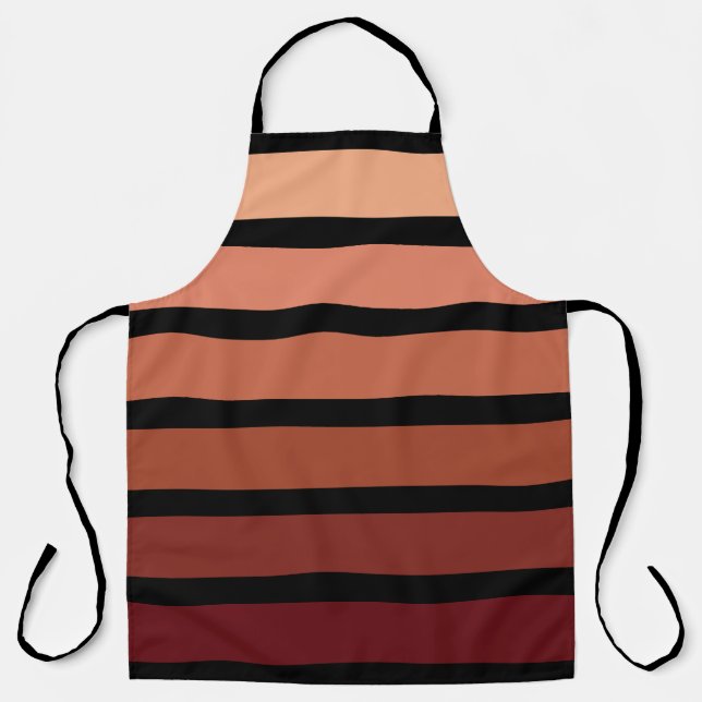 Shades Of Red Stripes On Black  Apron (Front)