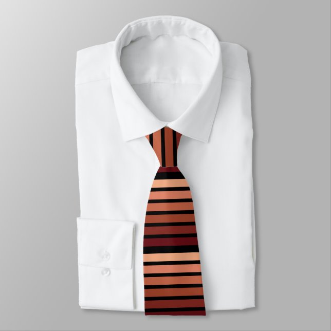 Shades Of Red Stripes On Black  Neck Tie (Tied)