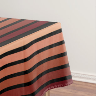Shades Of Red Stripes On Black  Tablecloth