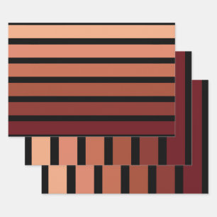 Shades Of Red Stripes On Black Wrapping Paper Sheets