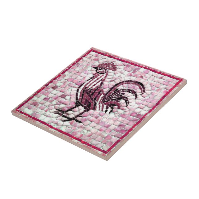 Shades of Red White Black Mosaic Chicken Design Ceramic Tile (Side)