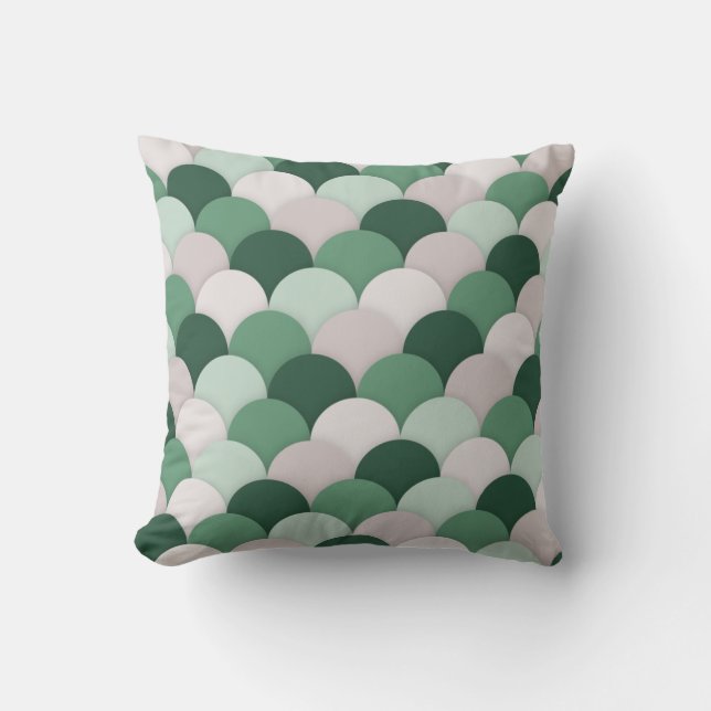Shades of Sage Green Scallop Pattern Throw Pillow (Front)