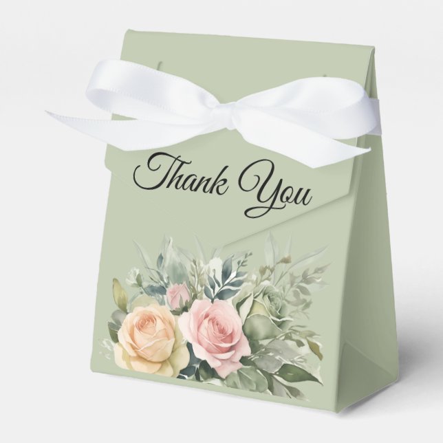 Shades of Sage Green Thank You Wedding Favor Boxes (Front Side)