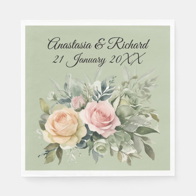 Shades of Sage Wedding Napkins (Front)