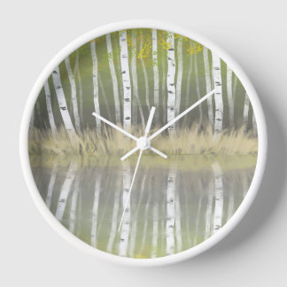 "Shades Of Silver" Silver Birch Trees wall clock