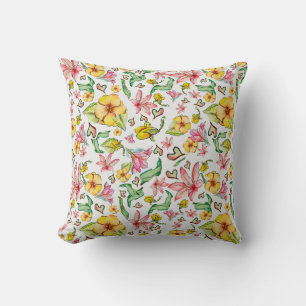 Shades of Summer - Pink Green Yellow Throw Pillow