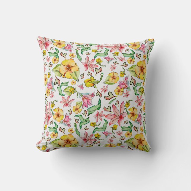 Shades of Summer - Pink Green Yellow Throw Pillow (Front)