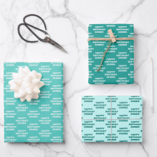 Shades of Teal Birthday Wrapping Paper Sheets