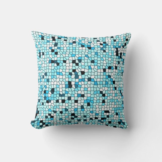 Shades of Teal Blue Stylish Mosaic Patterned Throw Pillow (Front)
