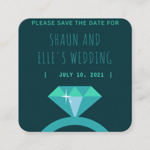 Shades of Teal Diamond Ring Save The Date Square Business Card