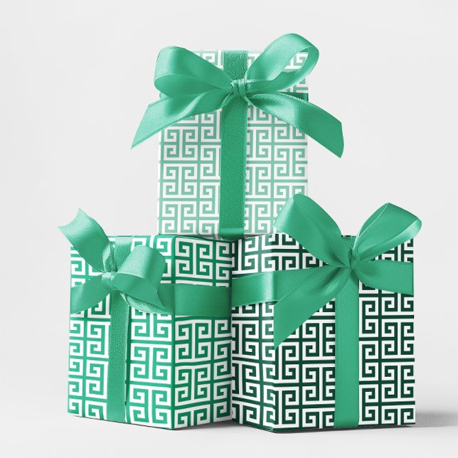 Shades of Teal Green Greek Key Wrapping Paper Sheets (Shades of Teal Green Greek Key Wrapping Paper Sheets)