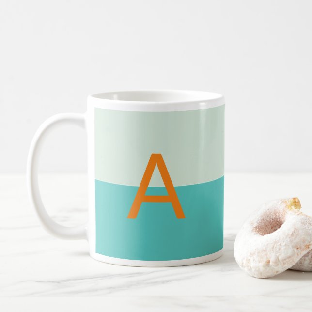 Shades of Teal Monogram Customized Alphabet Coffee Mug (With Donut)