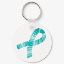 Shades of Teal Ribbon Food Allergy Awareness Keychain