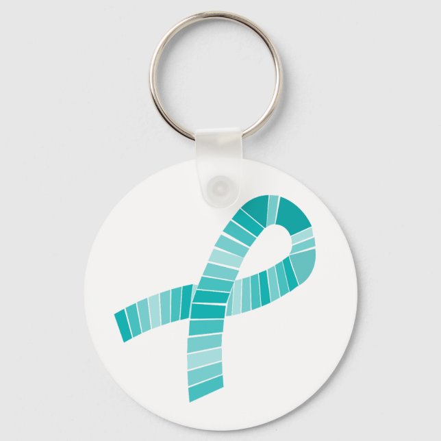 Shades of Teal Ribbon Food Allergy Awareness Keychain (Front)