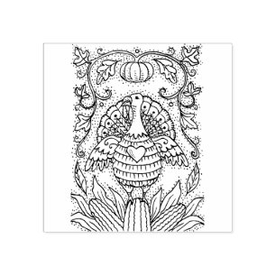 SHADES OF THANKSGIVING TURKEY, CORN & PUMPKIN FOLK RUBBER STAMP