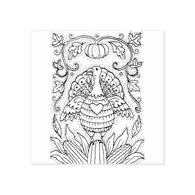 SHADES OF THANKSGIVING TURKEY, CORN & PUMPKIN FOLK RUBBER STAMP (Imprint)