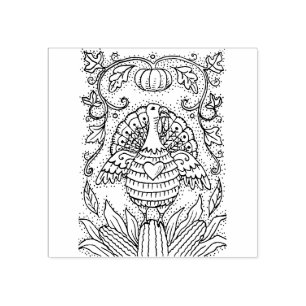 SHADES OF THANKSGIVING TURKEY, CORN & PUMPKIN FOLK RUBBER STAMP