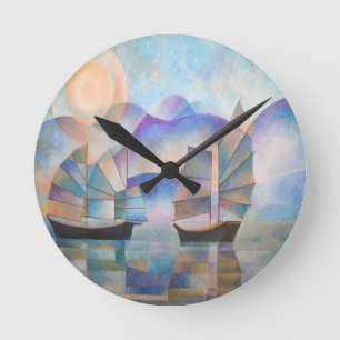 Shades of Tranquility Oriental Junks Round Clock