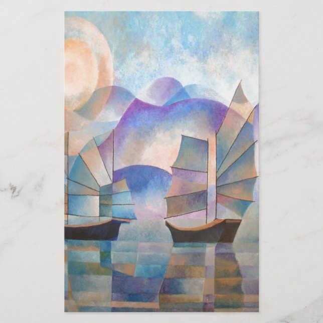 Shades of Tranquility Oriental Junks Stationery (Front)